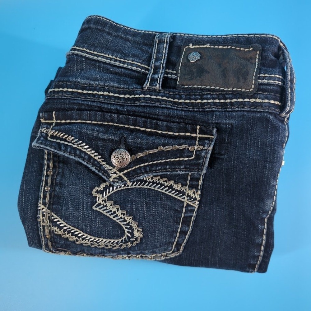 Silver Jeans Co Suki Flap Dark Wash Semi Flared Denim Jeans W33 L34